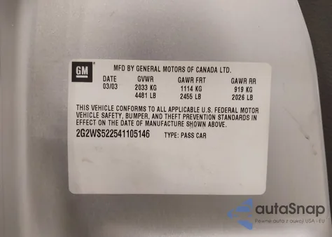 2004 Pontiac Grand Prix Gt2 z USA, uszkodzony, nr VIN 2G2WS522541105146